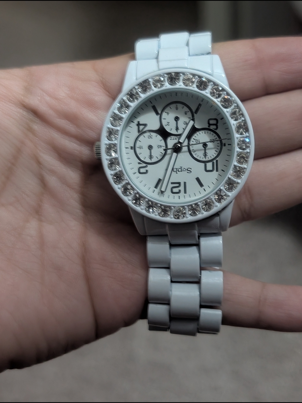 White Crystal Bezel Women's Fashion Watch - Picture 1 of 6